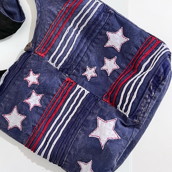 Greater Good Cotton Red White & Blue Hobo Bucket Purse Handbag Patriotic - Picture 4 of 10